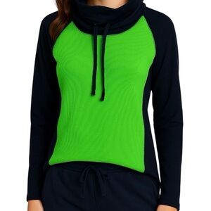 Lauren Ralph Lauren Active Navy Lime Thermal Funnel Neck Top L